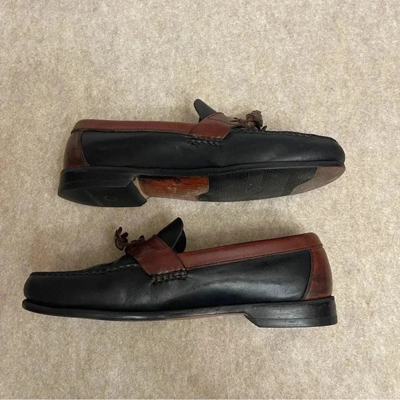 Johnston & Murphy Black Brown Leather Tassel Slip On Loafers Mens size 10.5M - Picture 7 of 10